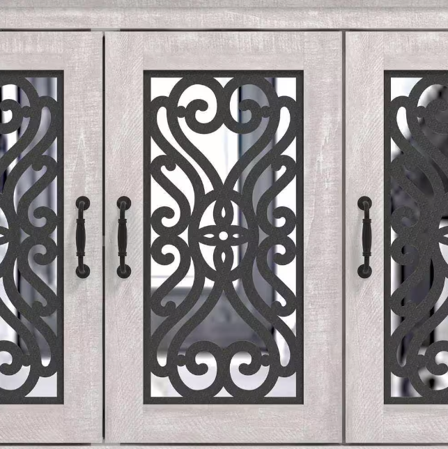 Dusty Gray Oak and Gray Stone Wood 45.7 in. 3-Door Sideboard with Adjustable Shelves