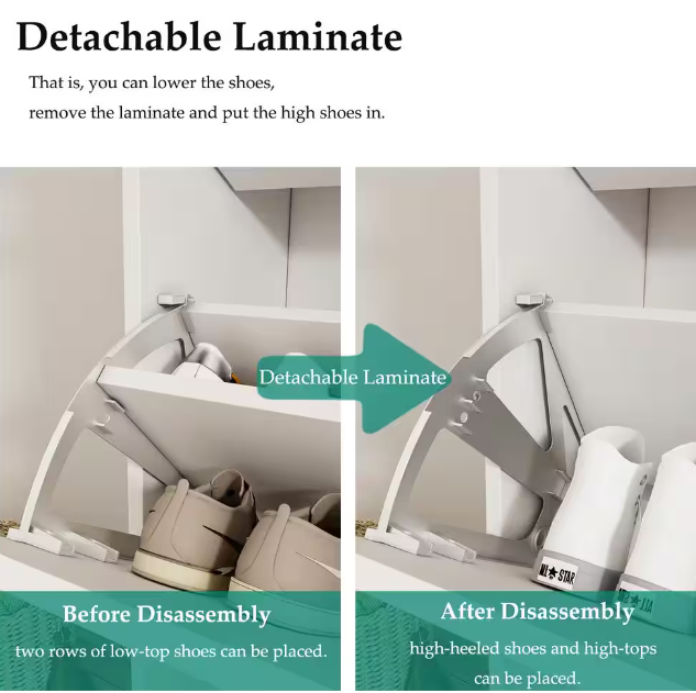 White Wood 15 Pairs Shoe Storage Cabinet with Foldable Compartments