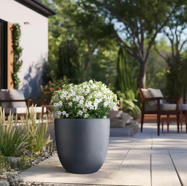 Lightweight 18in. x 17in. Granite Gray Extra Large Tall Round Concrete Plant Pot