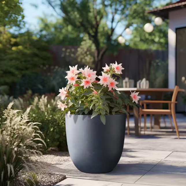 Lightweight 18in. x 17in. Granite Gray Extra Large Tall Round Concrete Plant Pot