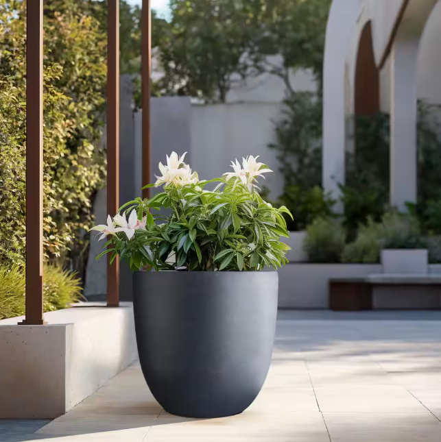 Lightweight 18in. x 17in. Granite Gray Extra Large Tall Round Concrete Plant Pot