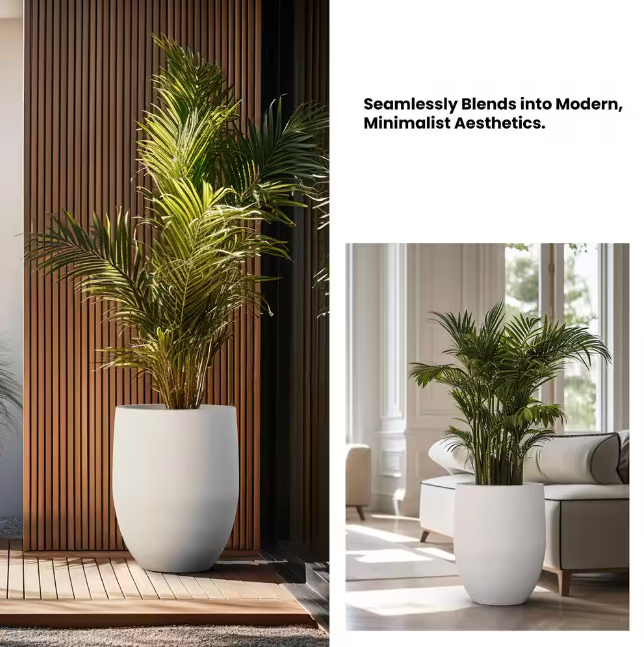 Lightweight 16in. x 22in. Crisp White Extra Large Tall Round Concrete Plant Pot