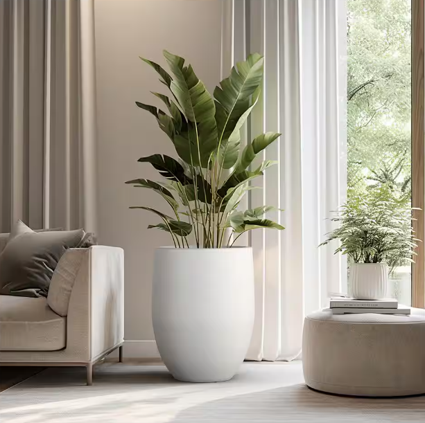 Lightweight 16in. x 22in. Crisp White Extra Large Tall Round Concrete Plant Pot