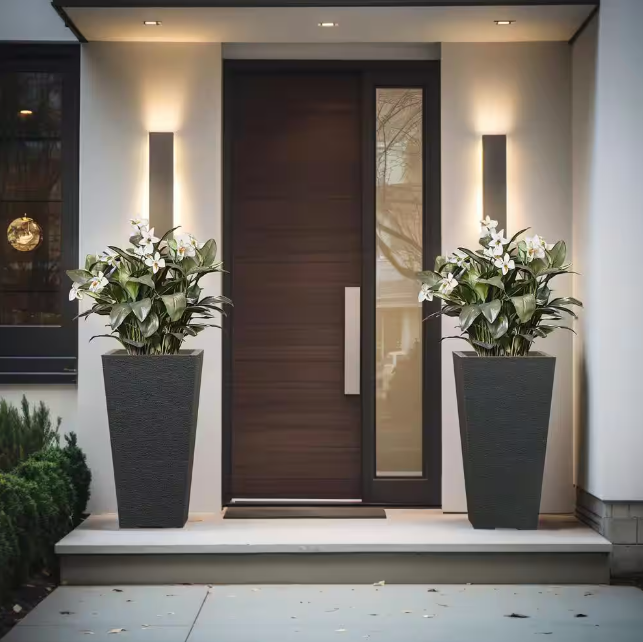 Large & Tall 27.57 in. High Square Charcoal Black Plastic Planter Pots for Indoor/Outdoor Plants (Set of 2)