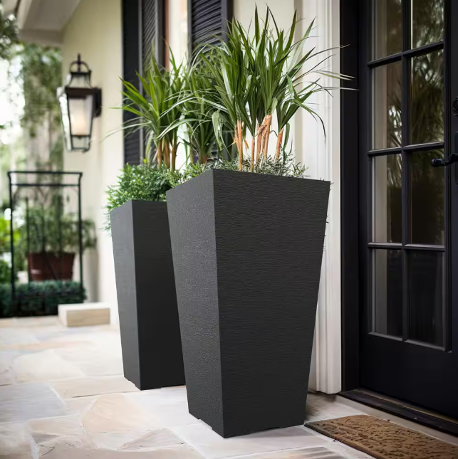 Large & Tall 27.57 in. High Square Charcoal Black Plastic Planter Pots for Indoor/Outdoor Plants (Set of 2)