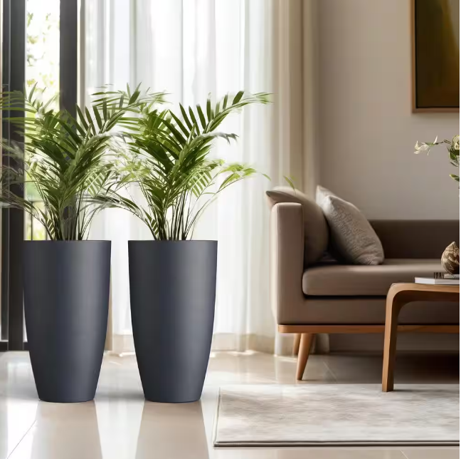 13.5in. Dia Granite Gray Extra Large Tall Round Concrete Plant Pot