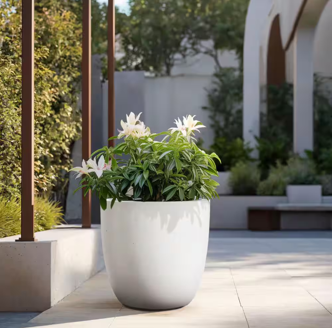 Lightweight 18 in. x 17 in. Crisp White Extra Large Tall Round Concrete Plant Pot