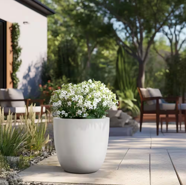 Lightweight 18 in. x 17 in. Crisp White Extra Large Tall Round Concrete Plant Pot