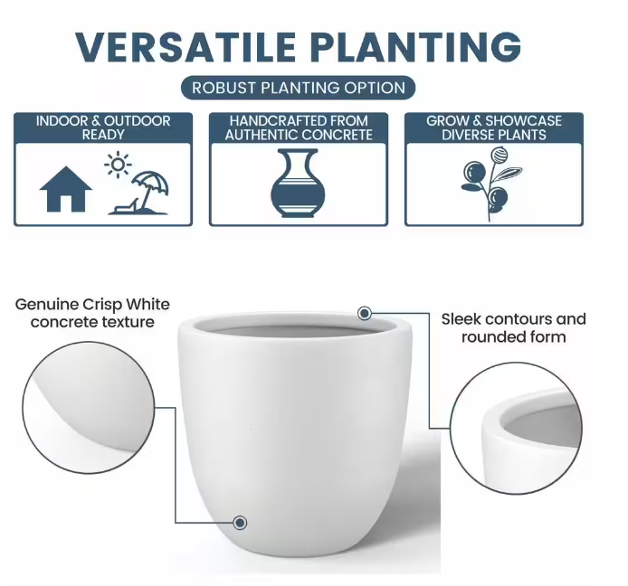 Lightweight 18 in. x 17 in. Crisp White Extra Large Tall Round Concrete Plant Pot