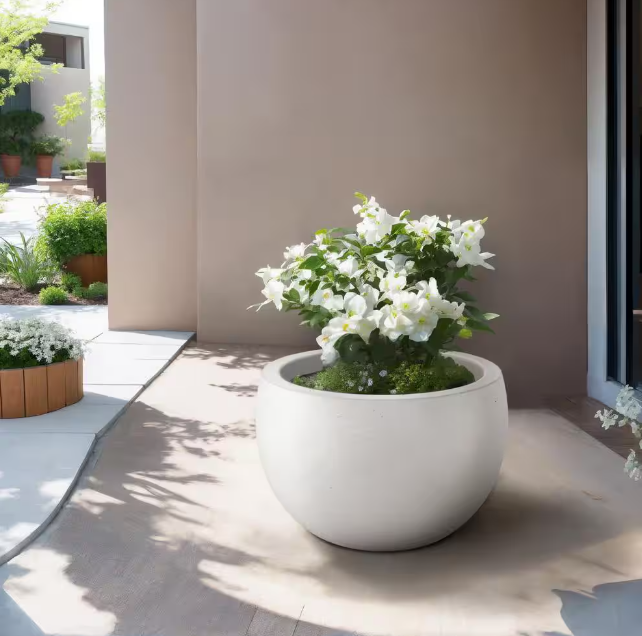 Lightweight 19 in. x 13 in. Crisp White Extra Large Tall Round Concrete Plant Pot/Planter for Indoor and Outdoor