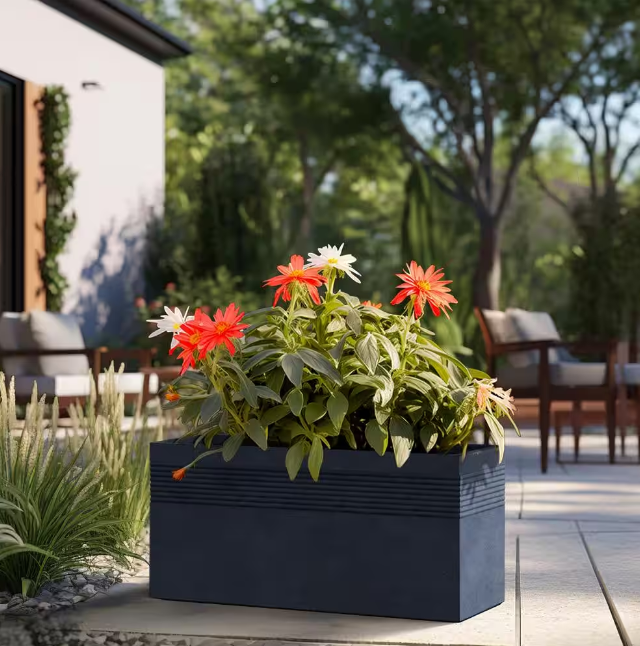 Modern 31.5 in. Length Large Tall Elongated Square Granite Gray Outdoor Cement Planter Plant Pots