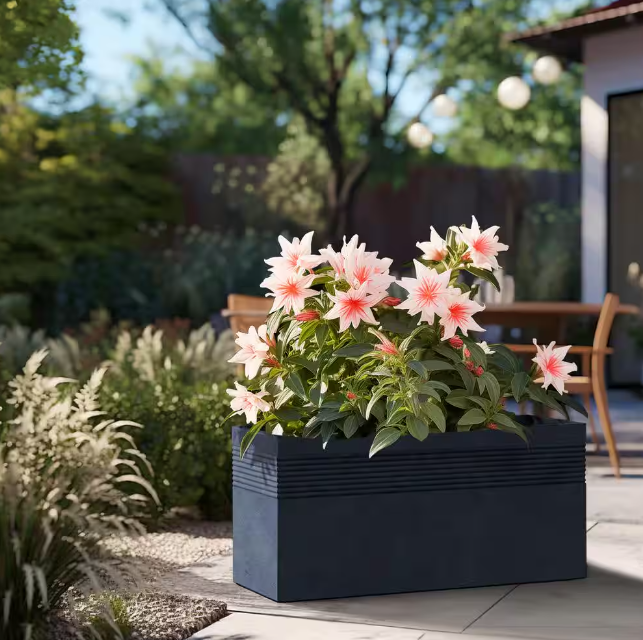 Modern 31.5 in. Length Large Tall Elongated Square Granite Gray Outdoor Cement Planter Plant Pots