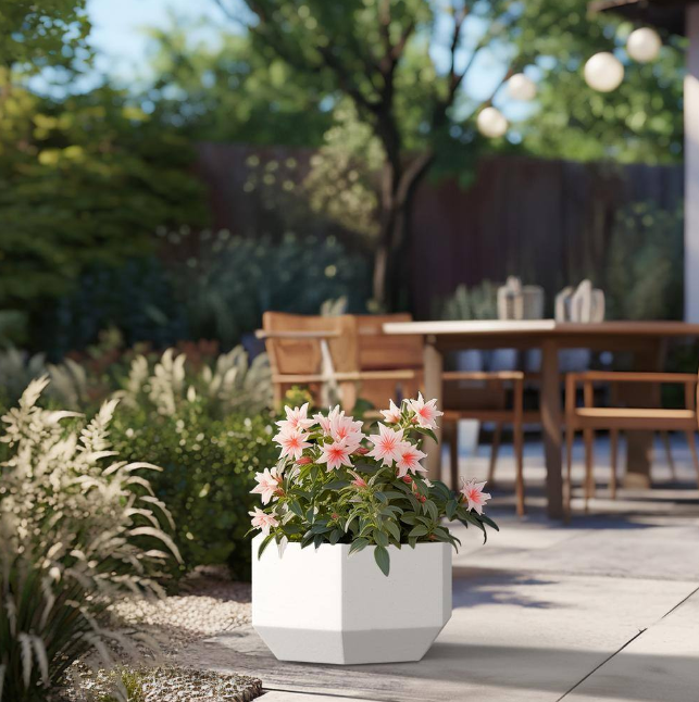 Lightweight 11 in. H Large Crisp White Geometric Concrete Plant Pot/Planter for Indoor and Outdoor