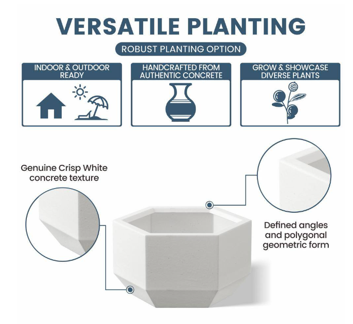 Lightweight 11 in. H Large Crisp White Geometric Concrete Plant Pot/Planter for Indoor and Outdoor
