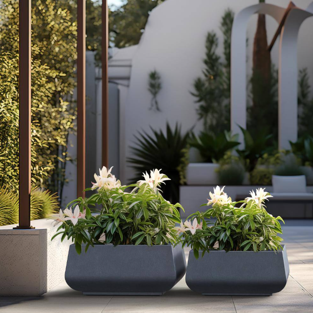 Modern 10 in., 7.5 in. High Large Tall Tapered Square Light Gray Outdoor Cement Planter Plant Pots Set of 2