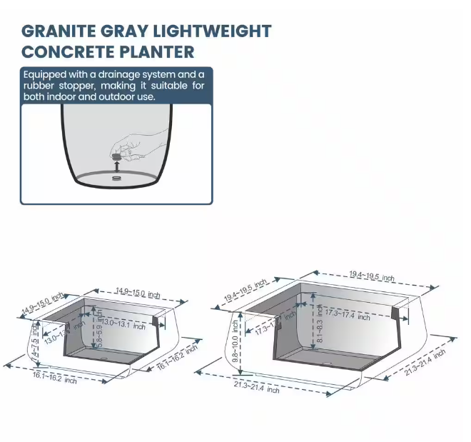 Modern 10 in., 7.5 in. High Large Tall Tapered Square Light Gray Outdoor Cement Planter Plant Pots Set of 2