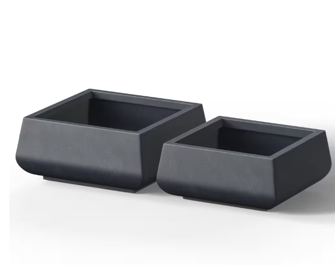 Modern 10 in., 7.5 in. High Large Tall Tapered Square Light Gray Outdoor Cement Planter Plant Pots Set of 2