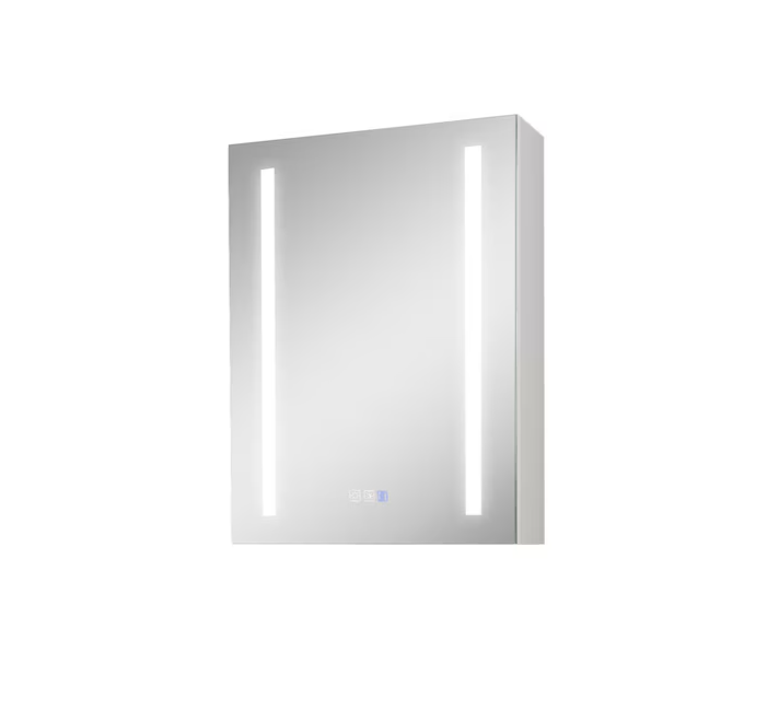 LED Medicine Cabinet 20-in x 26-in Lighted LED Fog Free Surface/Recessed Mount Silver Mirrored Soft Close Medicine Cabinet with Outlet