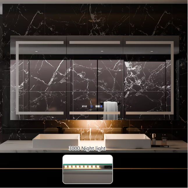 Bathroom Medcine Cabinet 72-in x 36-in Lighted LED Fog Free Surface/Recessed Mount Silver Mirrored Soft Close Medicine Cabinet with Outlet