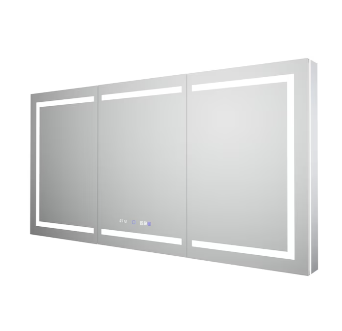 Bathroom Medcine Cabinet 72-in x 36-in Lighted LED Fog Free Surface/Recessed Mount Silver Mirrored Soft Close Medicine Cabinet with Outlet