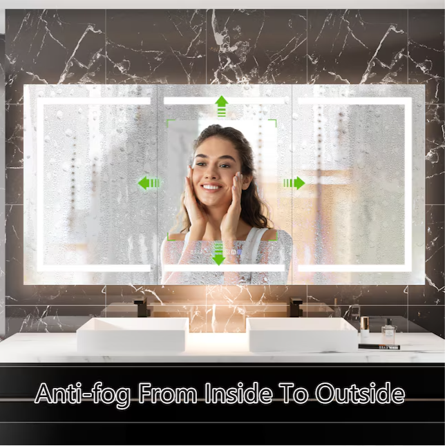 Bathroom Medcine Cabinet 72-in x 36-in Lighted LED Fog Free Surface/Recessed Mount Silver Mirrored Soft Close Medicine Cabinet with Outlet