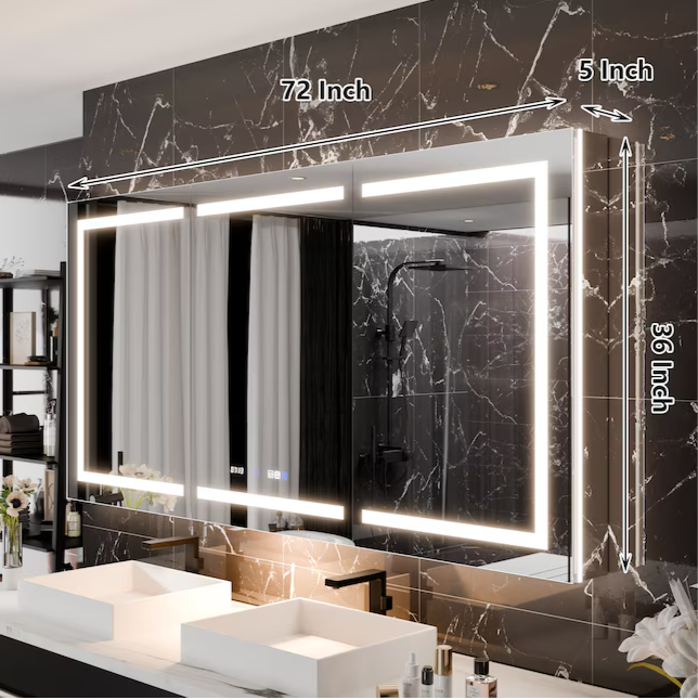 Bathroom Medcine Cabinet 72-in x 36-in Lighted LED Fog Free Surface/Recessed Mount Silver Mirrored Soft Close Medicine Cabinet with Outlet