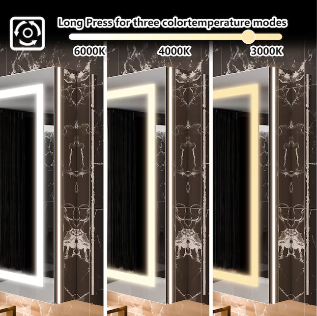 Bathroom Medcine Cabinet 72-in x 36-in Lighted LED Fog Free Surface/Recessed Mount Silver Mirrored Soft Close Medicine Cabinet with Outlet