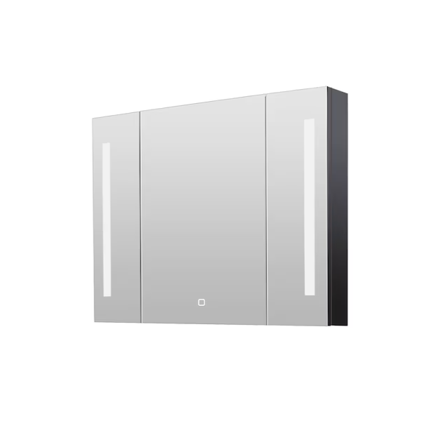 Medicine Cabinet 30-in x 26-in Lighted LED Fog Free Surface/Recessed Mount Black Mirrored Soft Close Medicine Cabinet