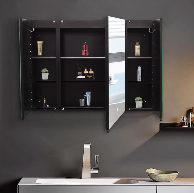 Medicine Cabinet 30-in x 26-in Lighted LED Fog Free Surface/Recessed Mount Black Mirrored Soft Close Medicine Cabinet