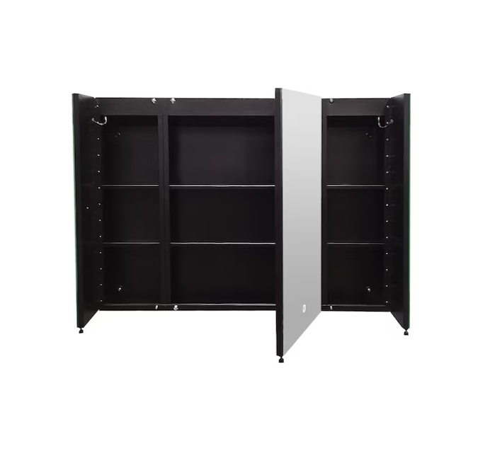 Medicine Cabinet 30-in x 26-in Lighted LED Fog Free Surface/Recessed Mount Black Mirrored Soft Close Medicine Cabinet