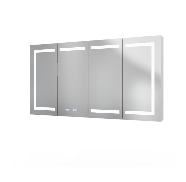 Bathroom Medcine Cabinet 60-in x 32-in Lighted LED Fog Free Surface/Recessed Mount Silver Mirrored Soft Close Medicine Cabinet