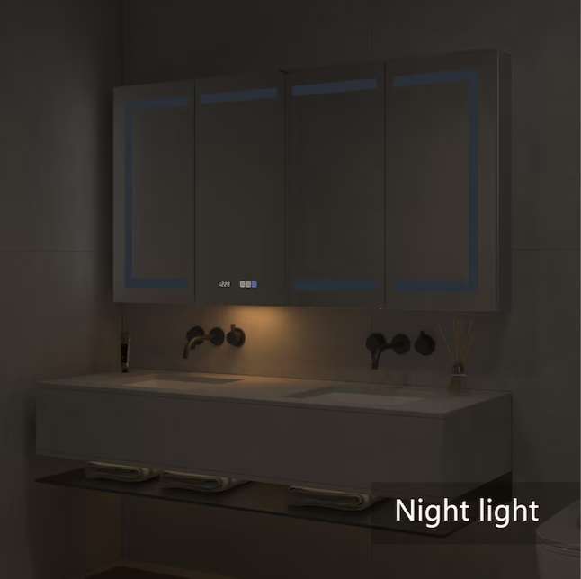 Bathroom Medcine Cabinet 60-in x 32-in Lighted LED Fog Free Surface/Recessed Mount Silver Mirrored Soft Close Medicine Cabinet