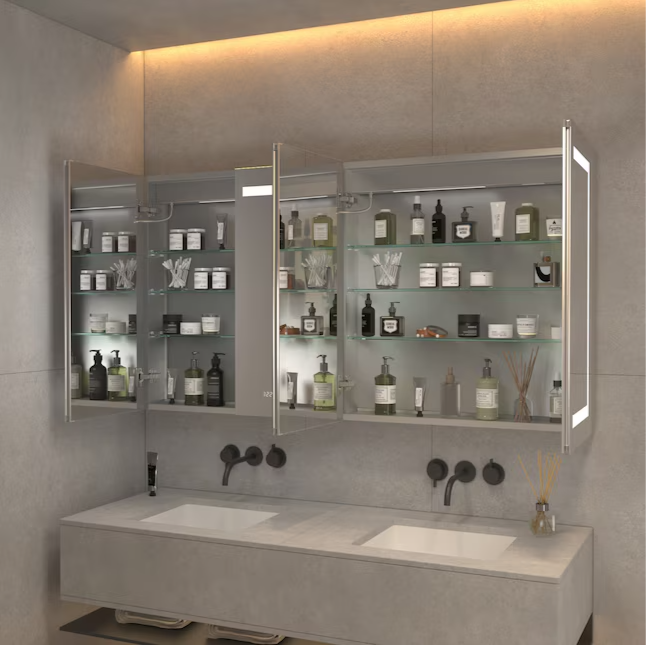 Bathroom Medcine Cabinet 60-in x 32-in Lighted LED Fog Free Surface/Recessed Mount Silver Mirrored Soft Close Medicine Cabinet