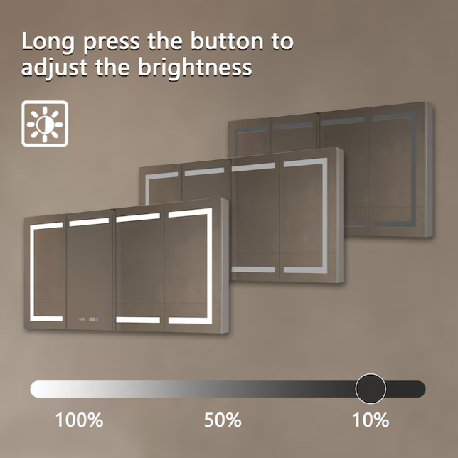 Bathroom Medcine Cabinet 60-in x 32-in Lighted LED Fog Free Surface/Recessed Mount Silver Mirrored Soft Close Medicine Cabinet
