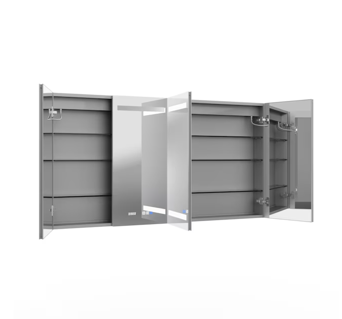 Bathroom Medcine Cabinet 60-in x 32-in Lighted LED Fog Free Surface/Recessed Mount Silver Mirrored Soft Close Medicine Cabinet