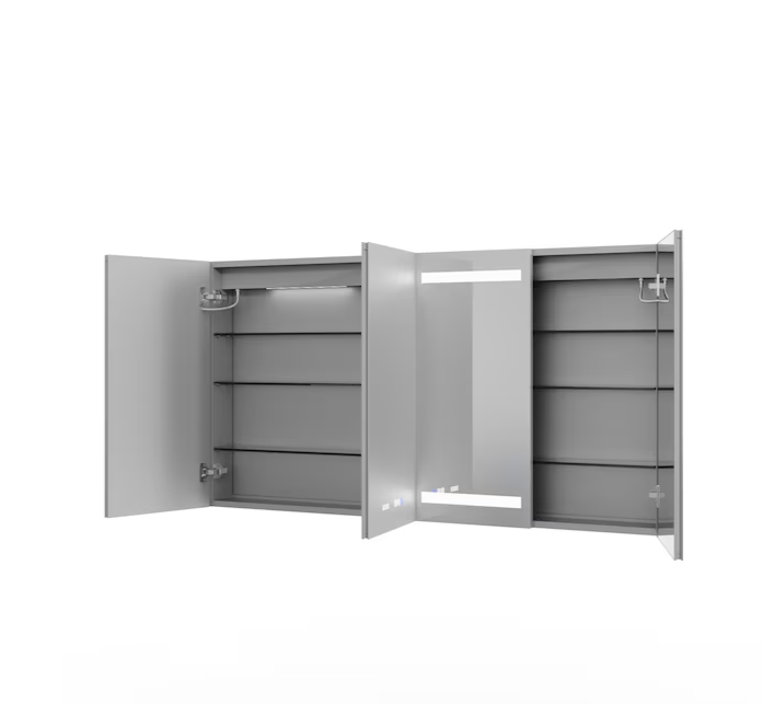 Bathroom Medcine Cabinet 60-in x 32-in Lighted LED Fog Free Surface/Recessed Mount Silver Mirrored Soft Close Medicine Cabinet