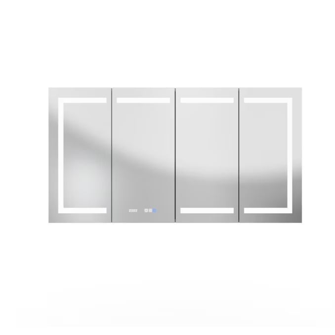 Bathroom Medcine Cabinet 60-in x 32-in Lighted LED Fog Free Surface/Recessed Mount Silver Mirrored Soft Close Medicine Cabinet