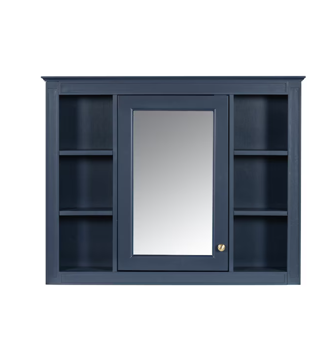 Medicine Cabinet 35-in x 27.5-in Surface Mount Navy Blue Mirrored Medicine Cabinet