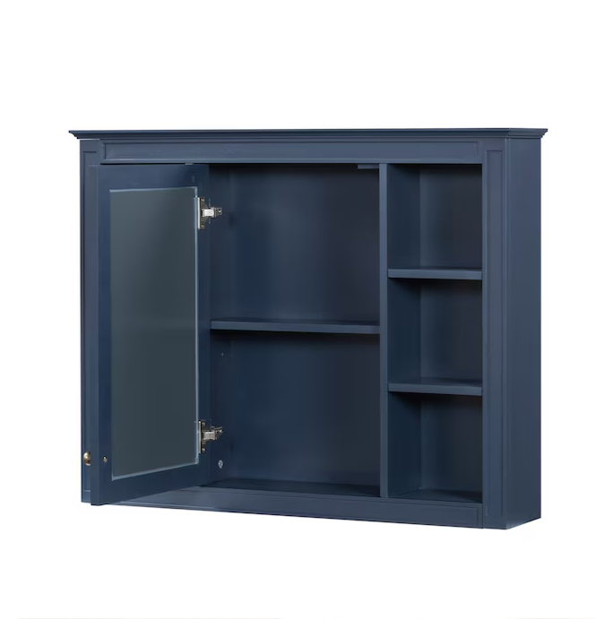 Medicine Cabinet 35-in x 27.5-in Surface Mount Navy Blue Mirrored Medicine Cabinet