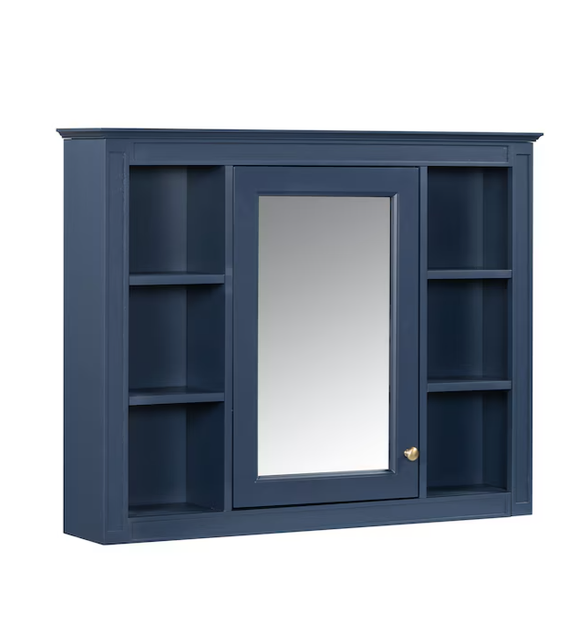 Medicine Cabinet 35-in x 27.5-in Surface Mount Navy Blue Mirrored Medicine Cabinet