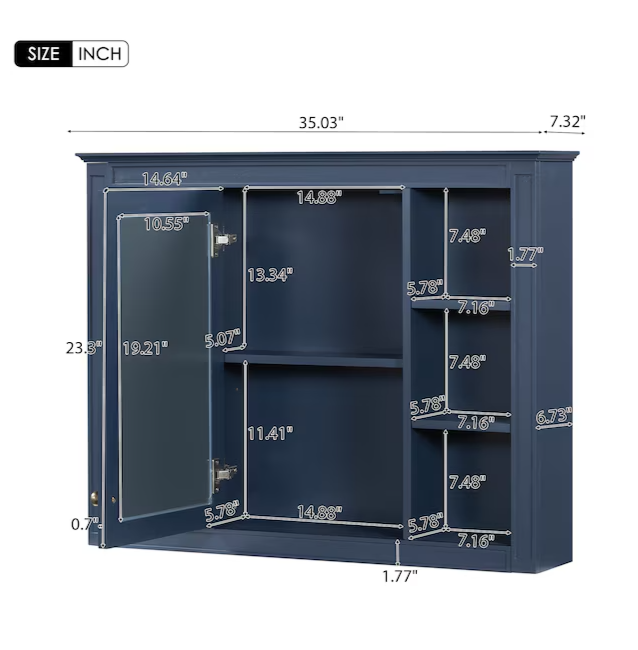 Medicine Cabinet 35-in x 27.5-in Surface Mount Navy Blue Mirrored Medicine Cabinet
