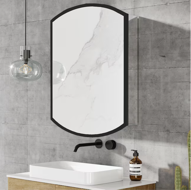 Medicine cabinet 22-in x 31-in Surface/Recessed Mount Black Mirrored Soft Close Medicine Cabinet