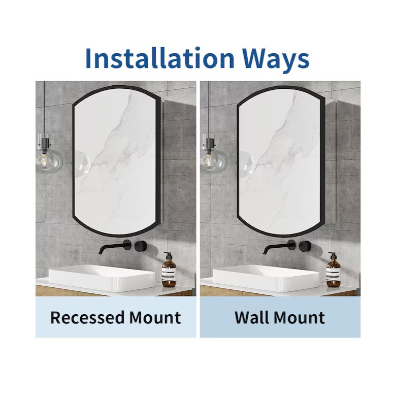 Medicine cabinet 22-in x 31-in Surface/Recessed Mount Black Mirrored Soft Close Medicine Cabinet