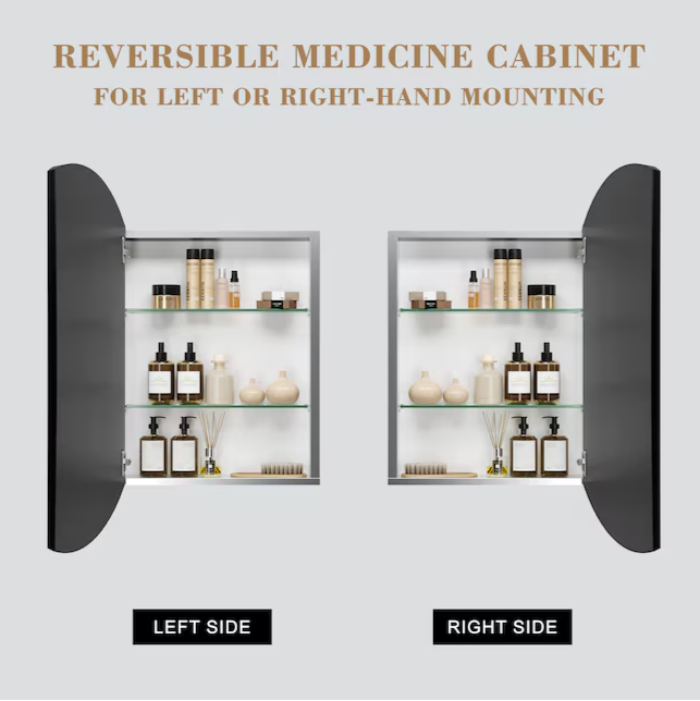 Medicine cabinet 22-in x 31-in Surface/Recessed Mount Black Mirrored Soft Close Medicine Cabinet