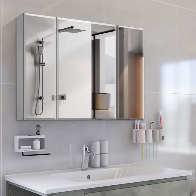 Medicine Cabinet 36-in x 26-in Surface/Recessed Mount Sliver Mirrored Soft Close Medicine Cabinet