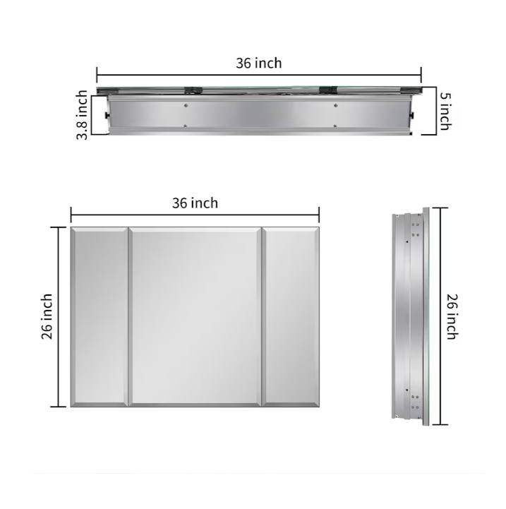 Medicine Cabinet 36-in x 26-in Surface/Recessed Mount Sliver Mirrored Soft Close Medicine Cabinet