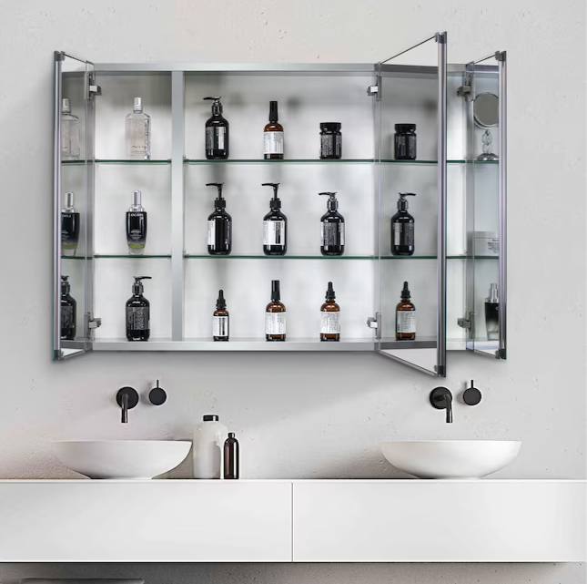 Medicine Cabinet 36-in x 26-in Surface/Recessed Mount Sliver Mirrored Soft Close Medicine Cabinet