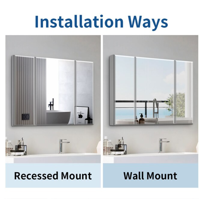 Medicine Cabinet 36-in x 26-in Surface/Recessed Mount Sliver Mirrored Soft Close Medicine Cabinet