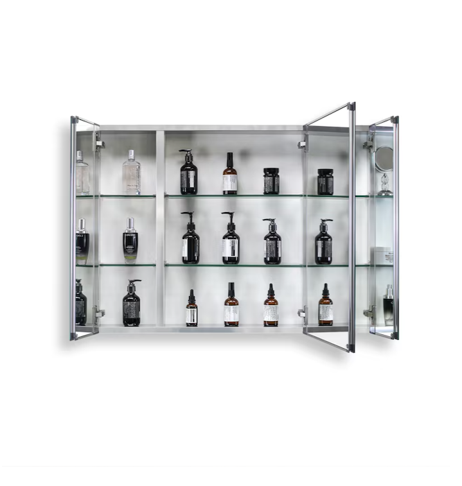 Medicine Cabinet 36-in x 26-in Surface/Recessed Mount Sliver Mirrored Soft Close Medicine Cabinet