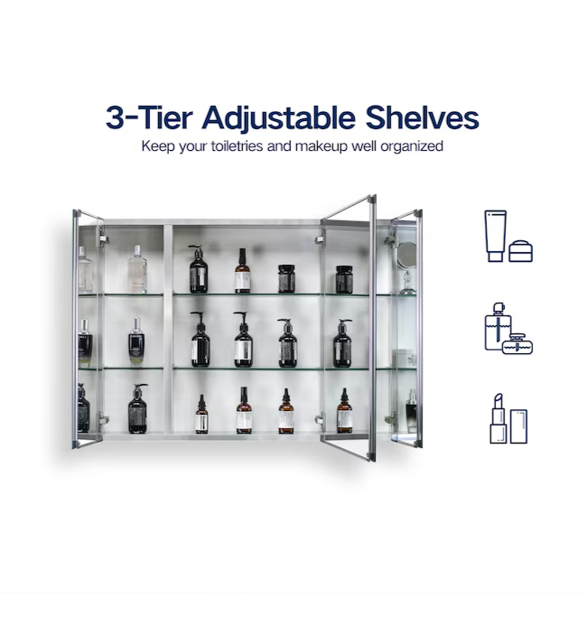 Medicine Cabinet 36-in x 26-in Surface/Recessed Mount Sliver Mirrored Soft Close Medicine Cabinet